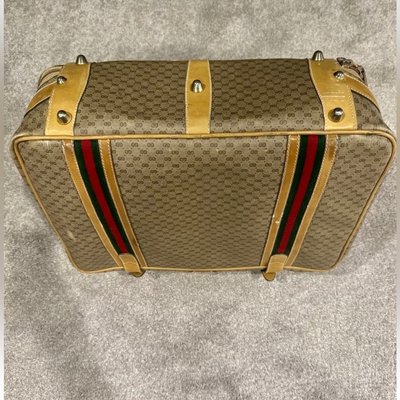 GUCCI GG Leather Coated Canvas Carry-On Travel Bag Sherry Line Stripes Suitcase - Picture 12 of 16